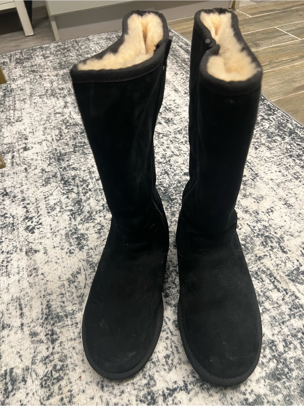 UGG  Black Suede Winter Boots with Cream Shearling